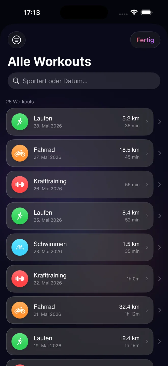 Alle Workouts Screenshot